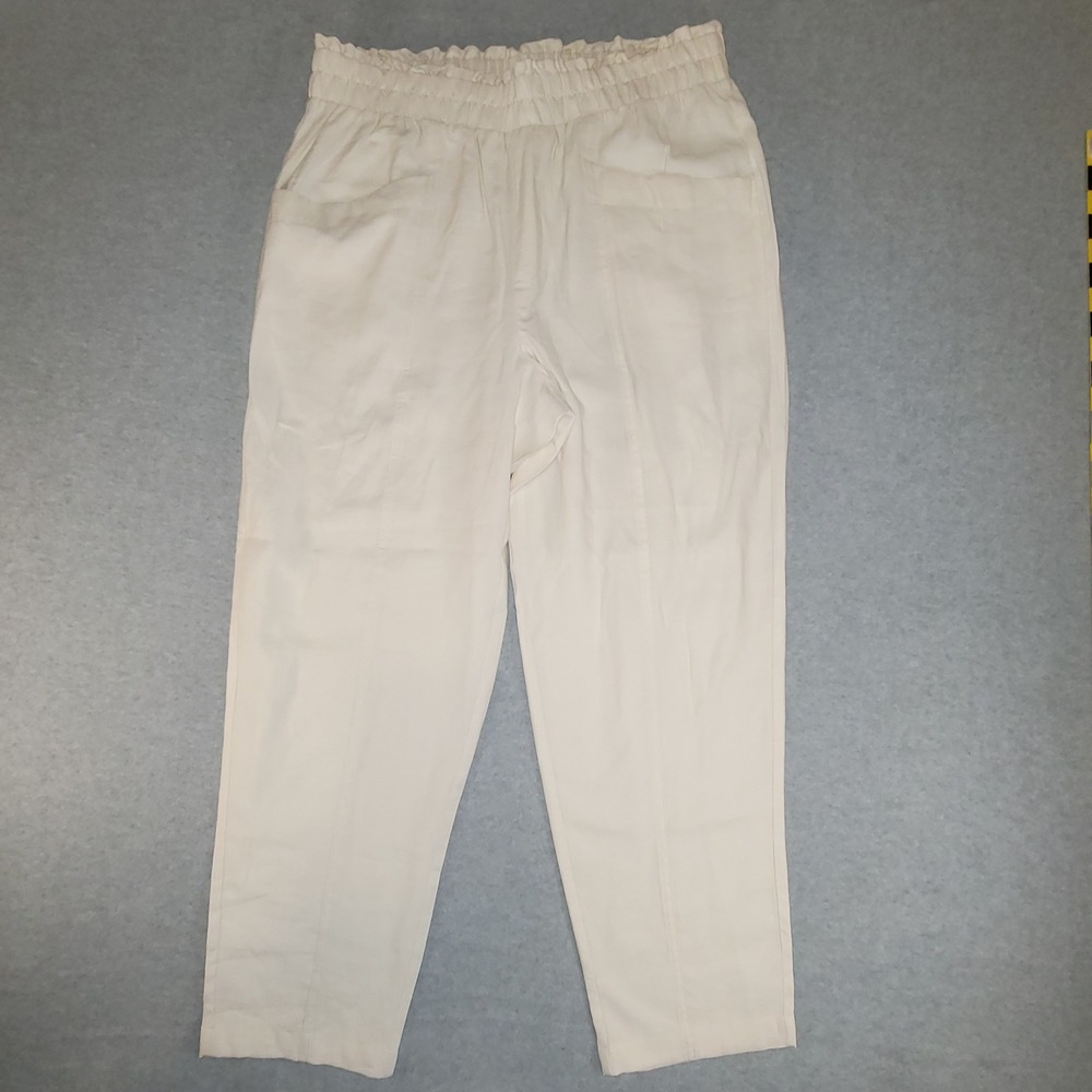 A New Day Womens High-Rise Tapered Elastic Waist Pants Cream Off-White Large